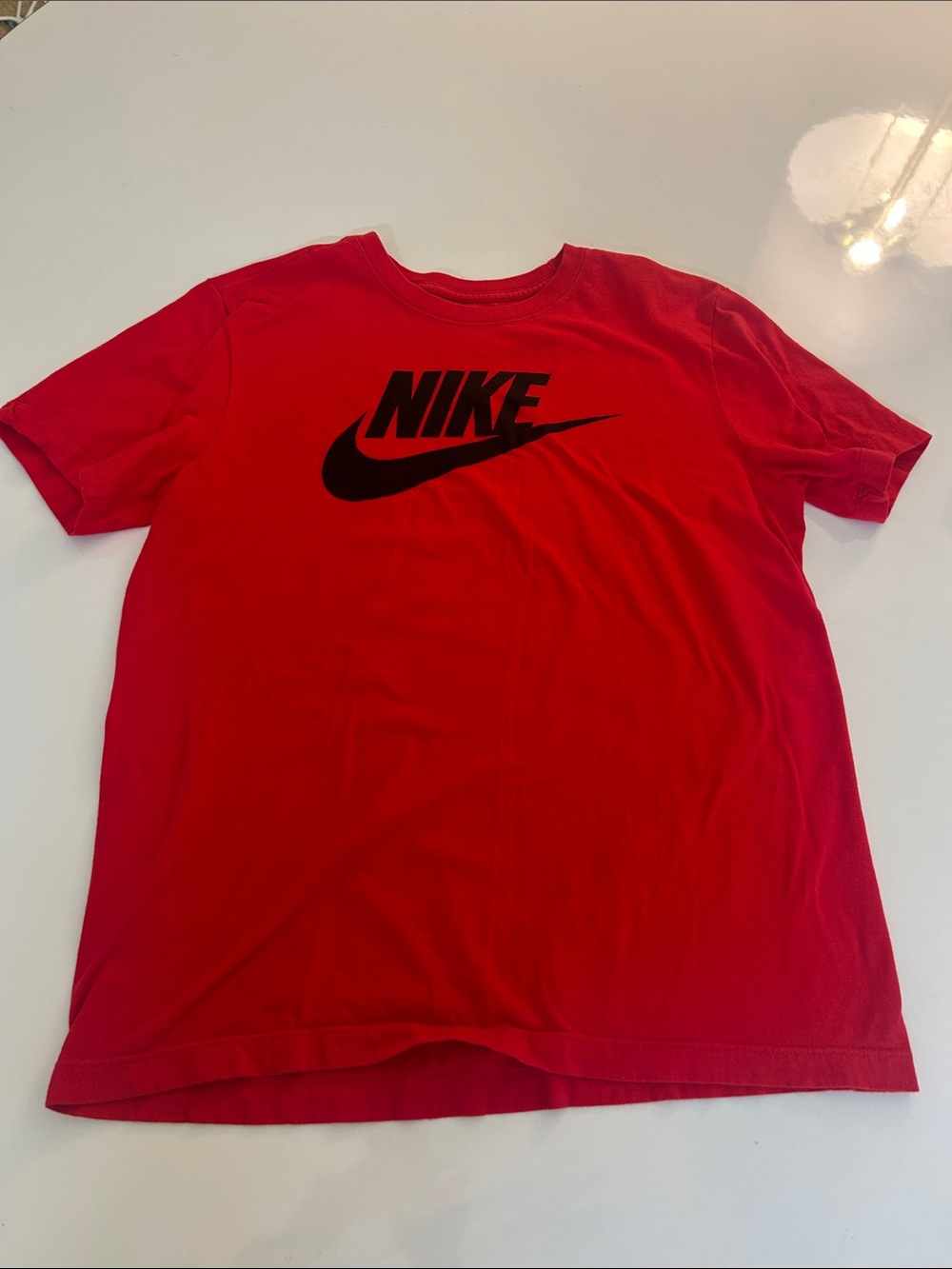 Nike Men's Red T‑Shirt with Black Swoosh Logo